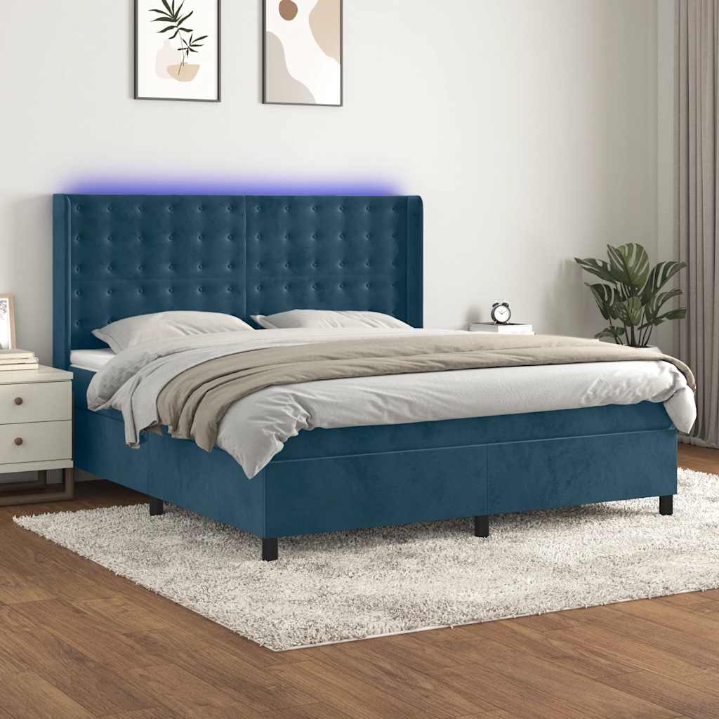 Letto a Molle con Materasso e LED Blu Scuro 180x200 cm | homemem39
