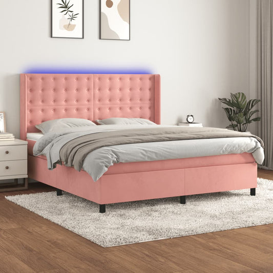 Letto a Molle con Materasso e LED Rosa 180x200 cm in Velluto | homemem39