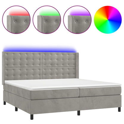 Letto a Molle Materasso e LED Grigio Chiaro 200x200 cm Velluto | homemem39