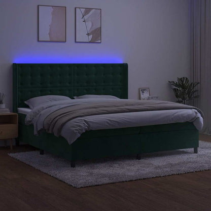 Letto a Molle con Materasso e LED Verde Scuro 200x200cm Velluto | homemem39