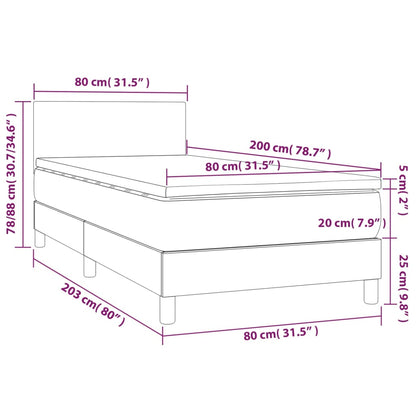 Letto a Molle Materasso e LED Marrone Scuro 80x200cm in Tessuto