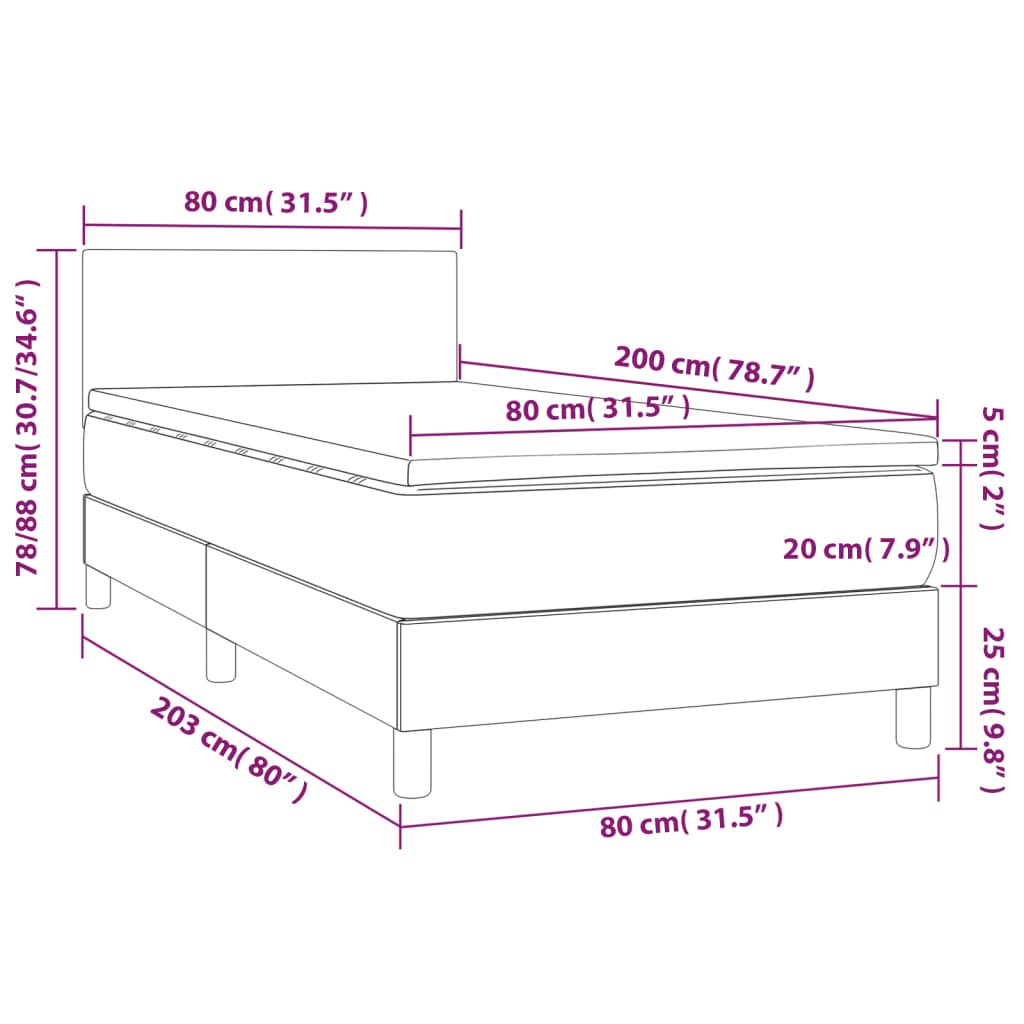 Letto a Molle con Materasso e LED Tortora 80x200 cm in Tessuto - homemem39