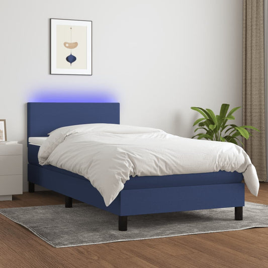 Letto a Molle con Materasso e LED Blu 80x200 cm in Tessuto | homemem39