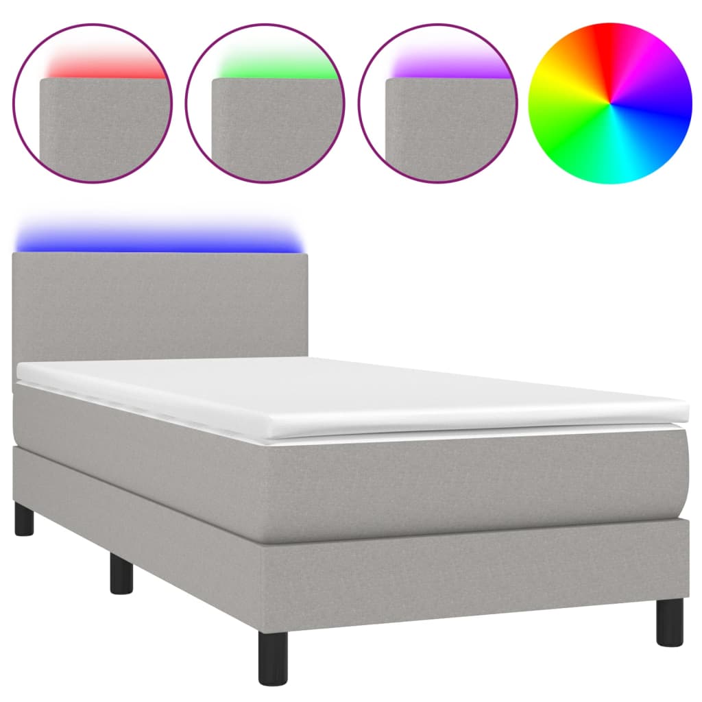 Letto a Molle Materasso e LED Grigio Chiaro 90x190 cm Tessuto - homemem39