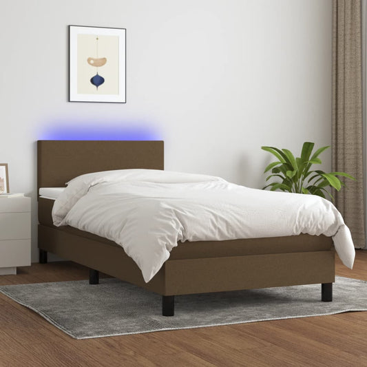 Letto a Molle Materasso e LED Marrone Scuro 90x190cm in Tessuto - homemem39