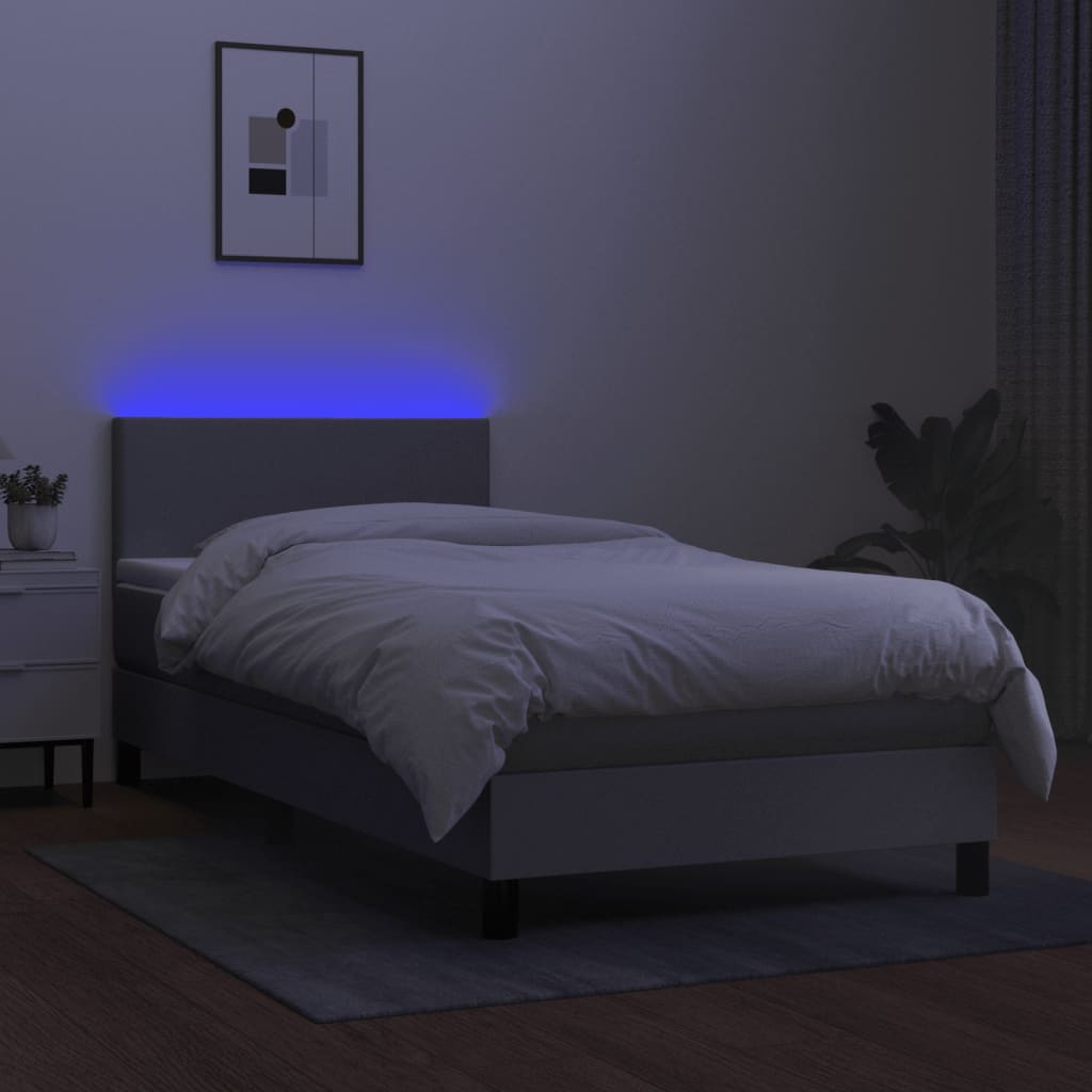 Letto a Molle Materasso e LED Grigio Chiaro 90x200 cm Tessuto - homemem39