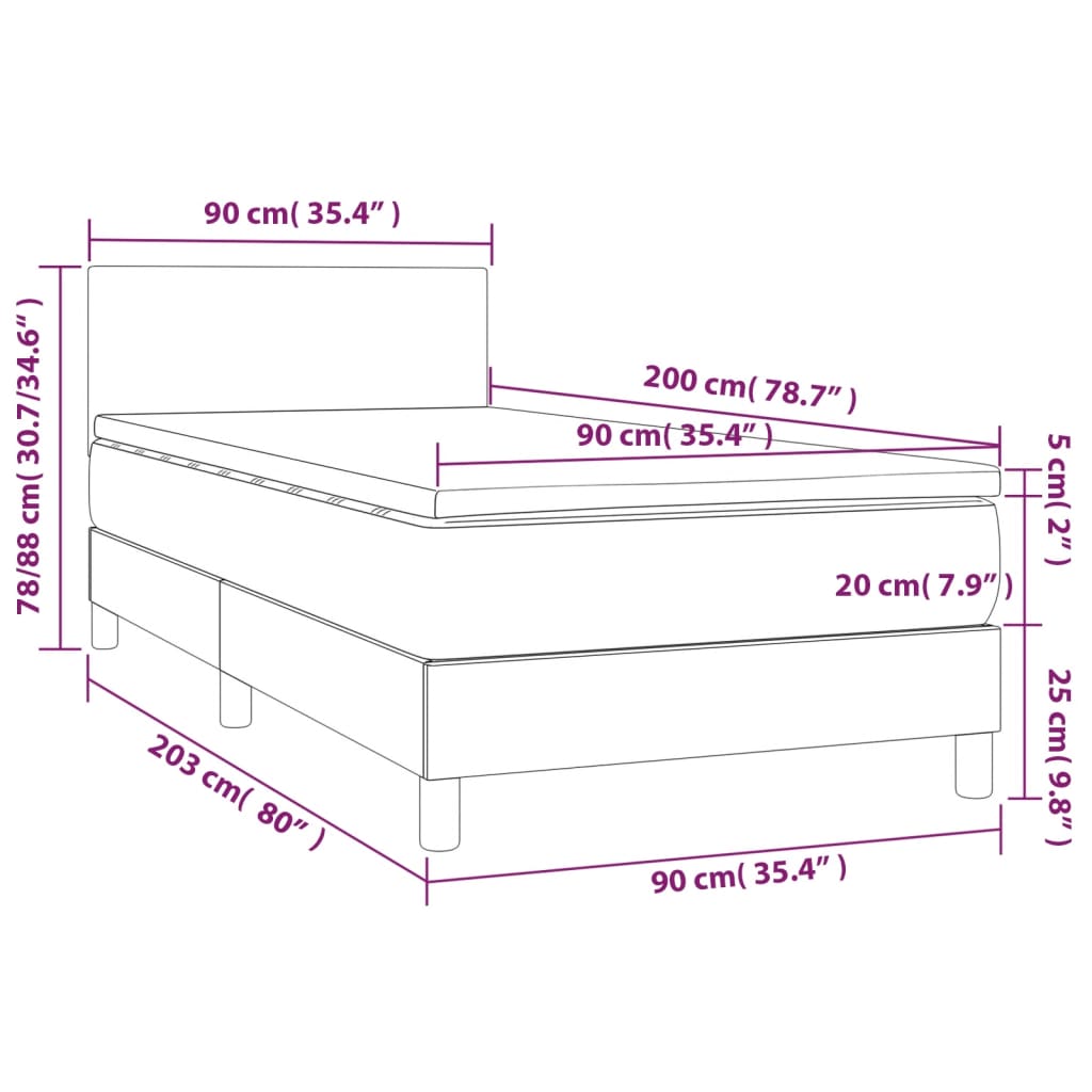 Letto a Molle Materasso e LED Grigio Chiaro 90x200 cm Tessuto - homemem39