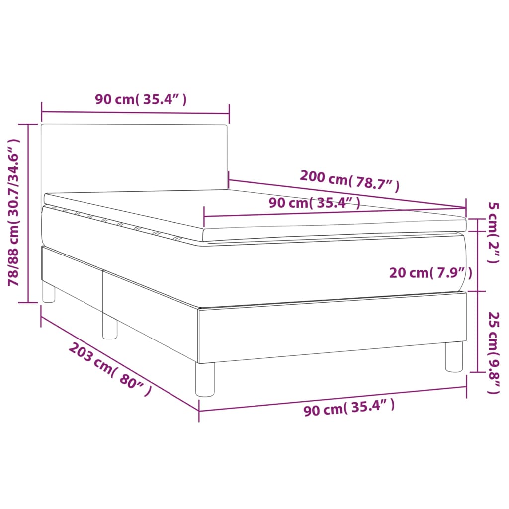 Letto a Molle con Materasso e LED Blu 90x200 cm in Tessuto