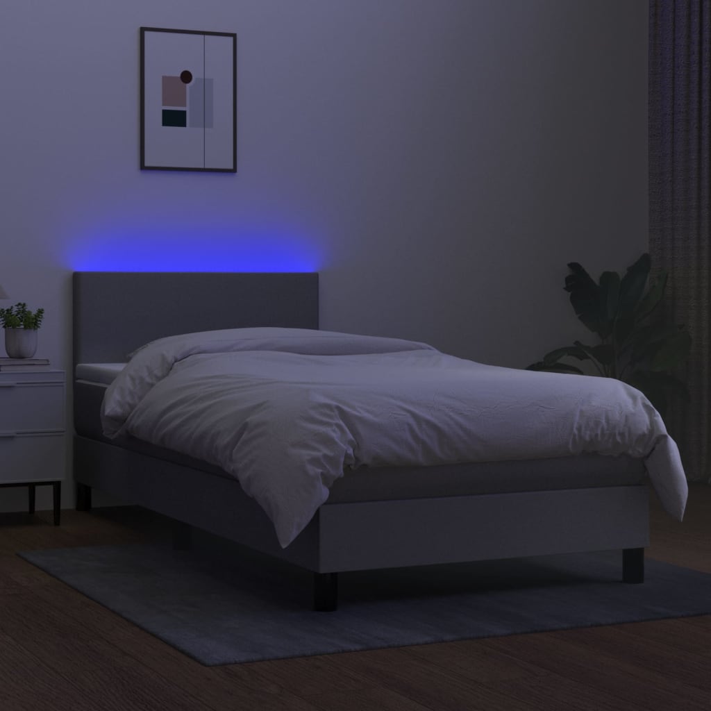 Letto a Molle Materasso e LED Grigio Chiaro 100x200 cm Tessuto - homemem39