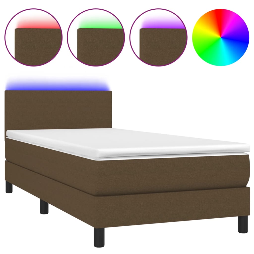 Letto a Molle Materasso e LED Marrone Scuro 100x200 cm Tessuto - homemem39