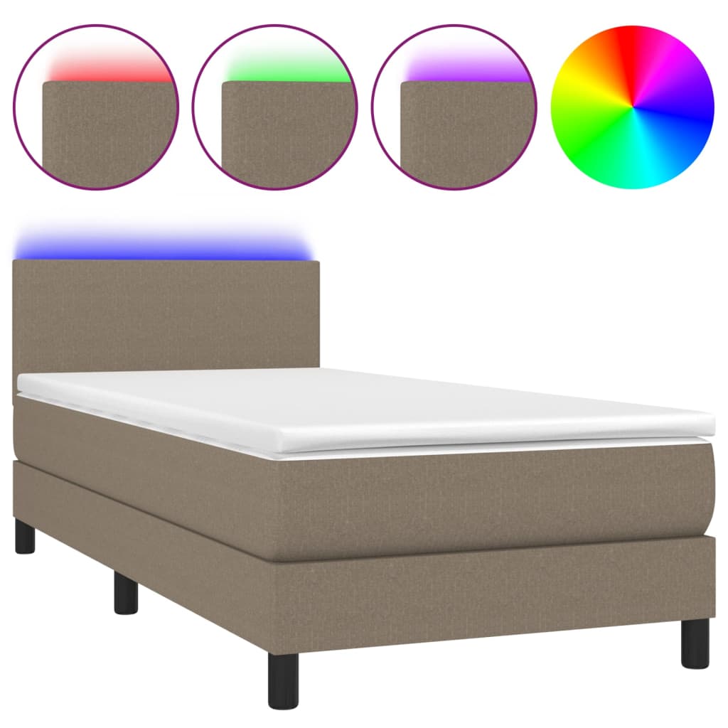 Letto a Molle con Materasso e LED Tortora 100x200cm in Tessuto - homemem39