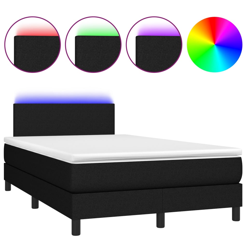 Letto a Molle con Materasso e LED Nero 120x200cm in Tessuto - homemem39