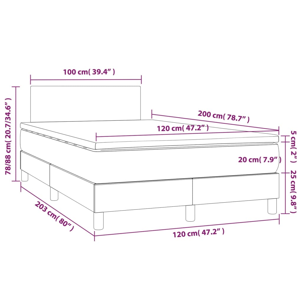 Letto a Molle con Materasso e LED Nero 120x200cm in Tessuto - homemem39