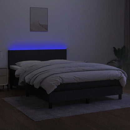 Letto a Molle con Materasso e LED Nero 140x190 cm in Tessuto
