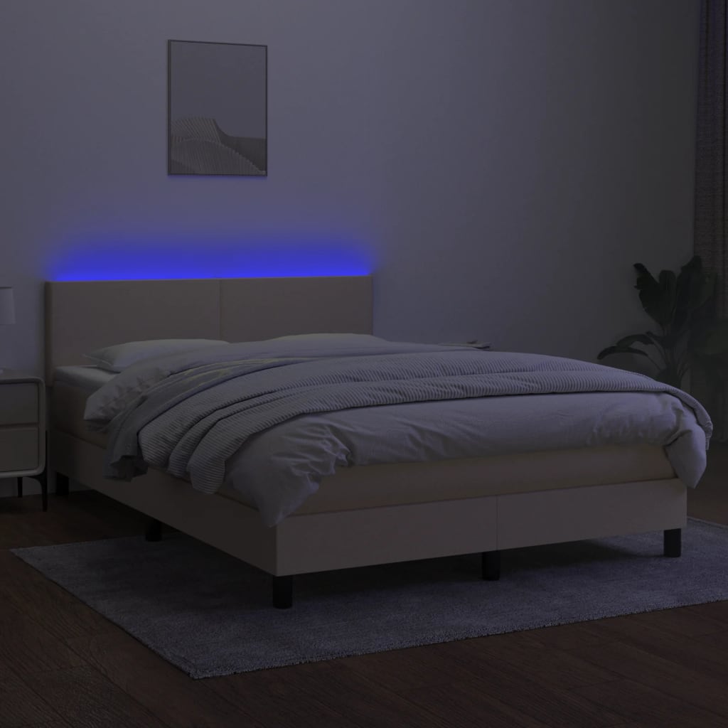Letto a Molle con Materasso e LED Crema 140x190 cm in Tessuto