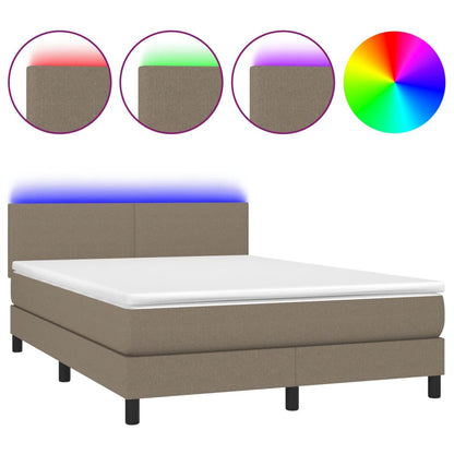 Letto a Molle con Materasso e LED Tortora 140x200 cm in Tessuto - homemem39