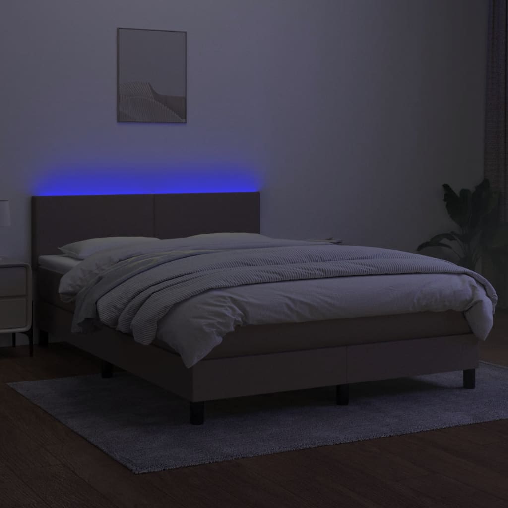 Letto a Molle con Materasso e LED Tortora 140x200 cm in Tessuto