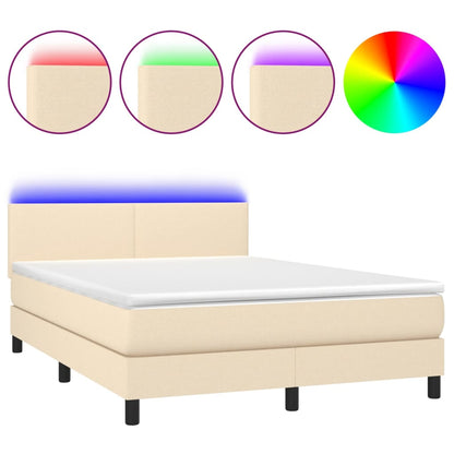 Letto a Molle con Materasso e LED Crema 140x200 cm in Tessuto | homemem39