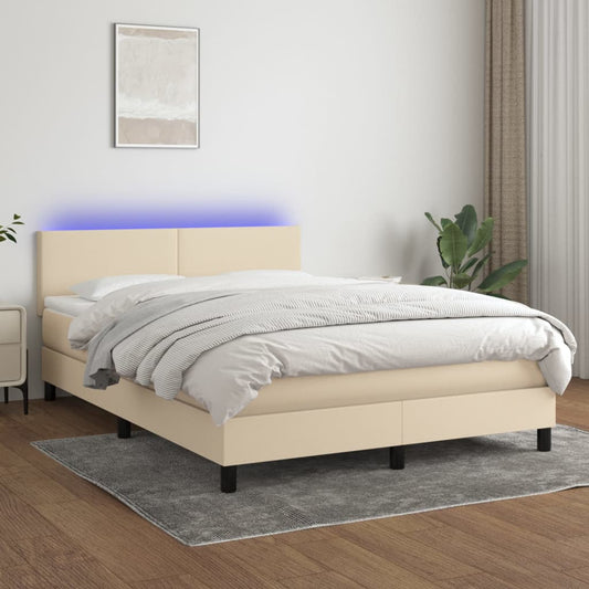 Letto a Molle con Materasso e LED Crema 140x200 cm in Tessuto | homemem39