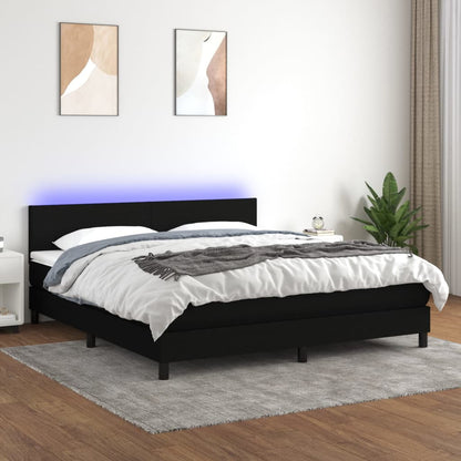 Letto a Molle con Materasso e LED Nero 160x200 cm in Tessuto | homemem39