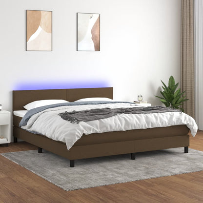 Letto a Molle Materasso e LED Marrone Scuro 160x200 cm Tessuto - homemem39
