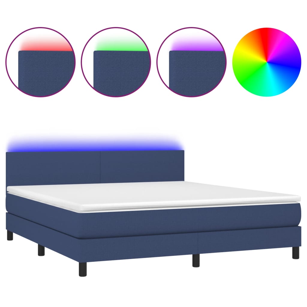 Letto a Molle con Materasso e LED Blu 160x200 cm in Tessuto