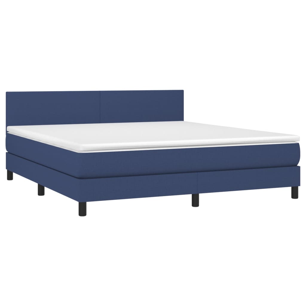 Letto a Molle con Materasso e LED Blu 160x200 cm in Tessuto