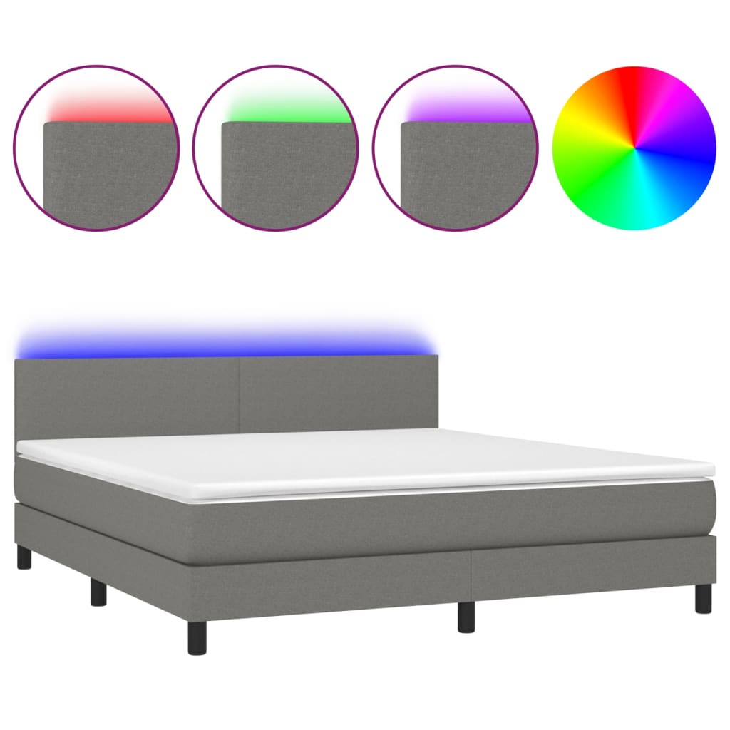 Letto a Molle Materasso e LED Grigio Scuro 180x200cm in Tessuto - homemem39