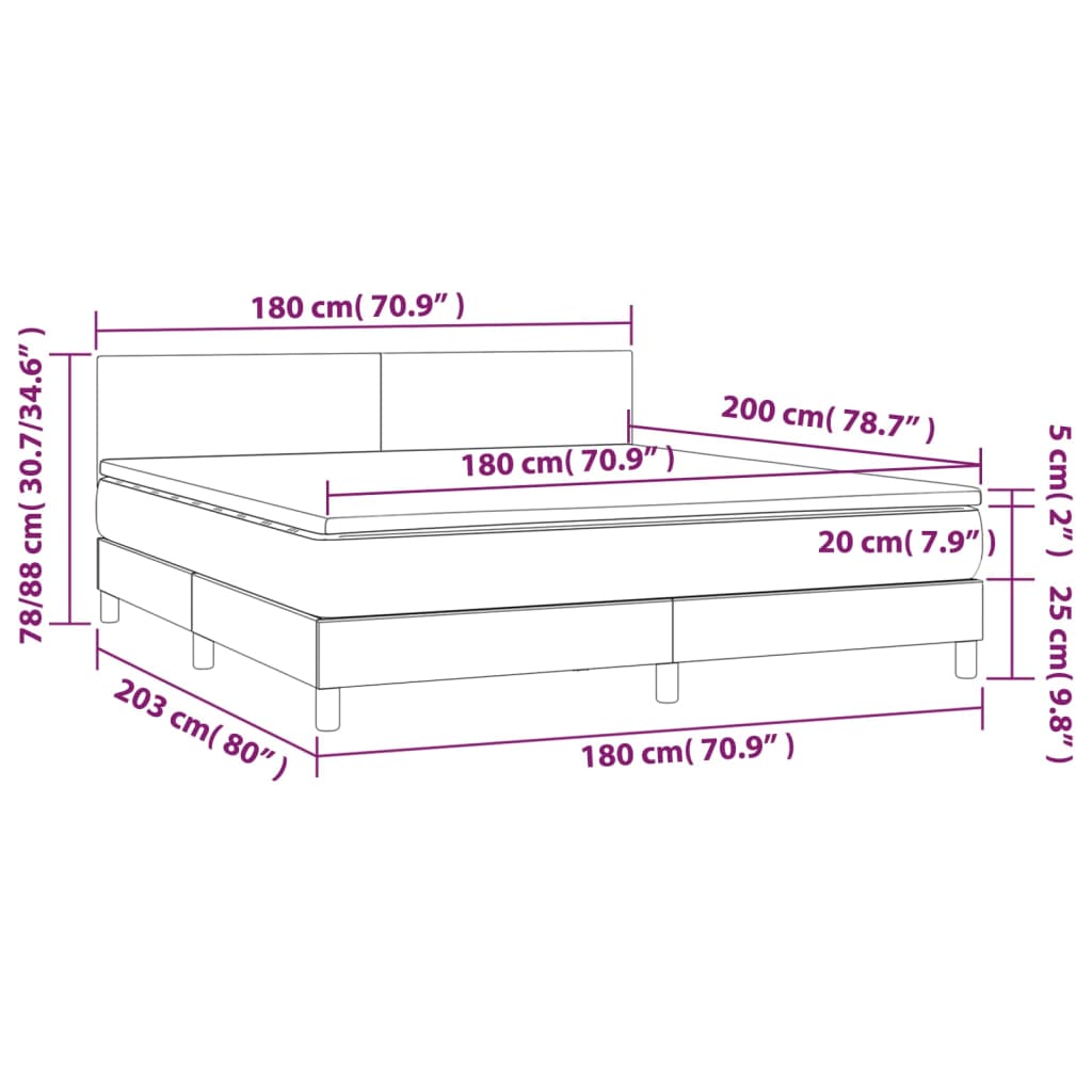 Letto a Molle Materasso e LED Grigio Scuro 180x200cm in Tessuto - homemem39