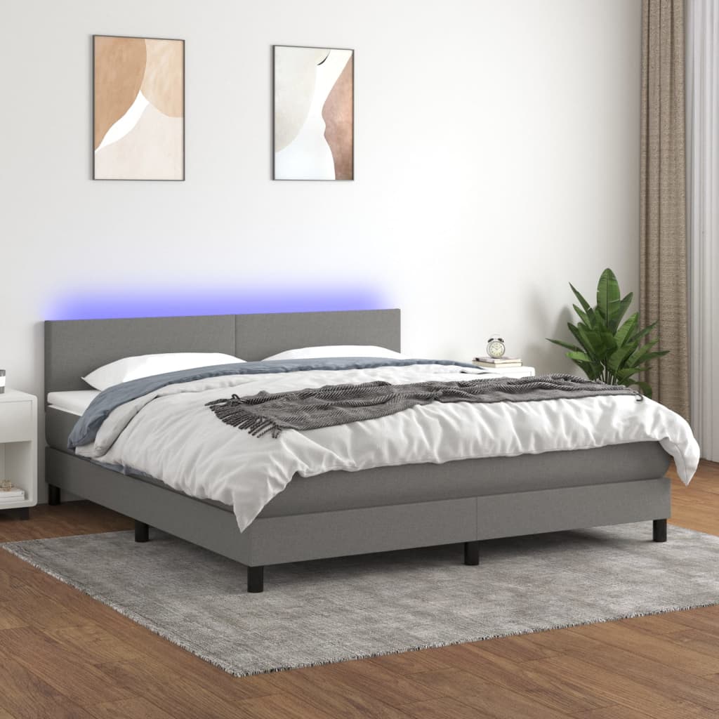 Letto a Molle Materasso e LED Grigio Scuro 180x200cm in Tessuto - homemem39