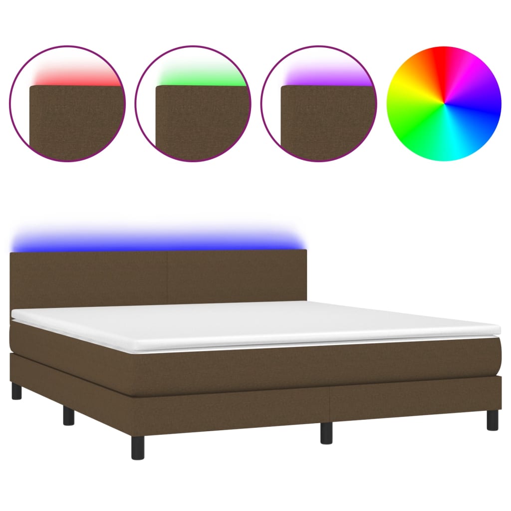Letto a Molle Materasso e LED MarroneScuro 180x200cm in Tessuto | homemem39