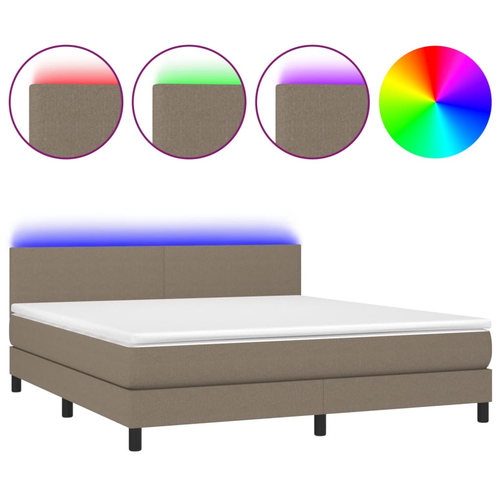 Letto a Molle con Materasso e LED Tortora 180x200 cm in Tessuto | homemem39