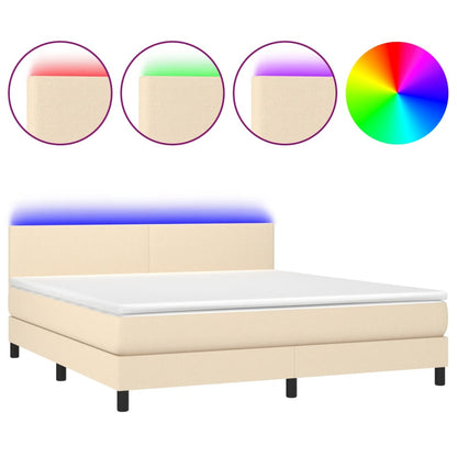Letto a Molle con Materasso e LED Crema 180x200 cm in Tessuto - homemem39