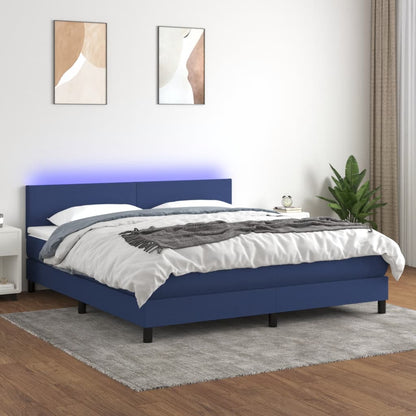 Letto a Molle con Materasso e LED Blu 180x200 cm in Tessuto - homemem39