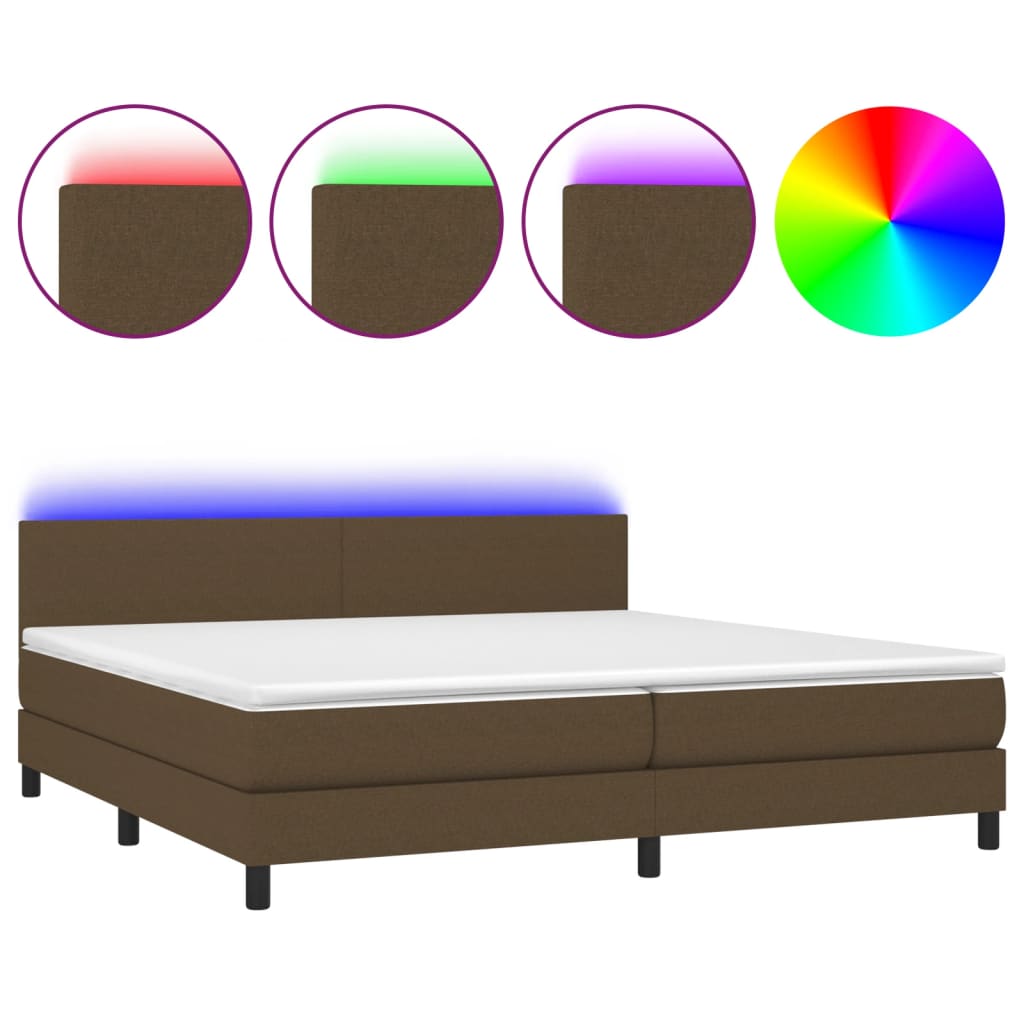 Letto a Molle Materasso e LED Marronescuro 200x200cm in Tessuto - homemem39