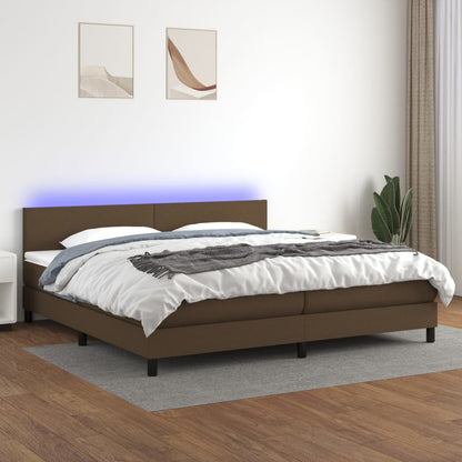 Letto a Molle Materasso e LED Marronescuro 200x200cm in Tessuto - homemem39