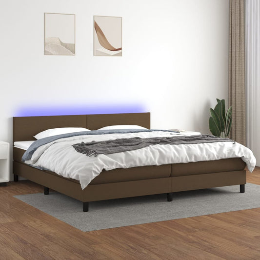 Letto a Molle Materasso e LED Marronescuro 200x200cm in Tessuto - homemem39