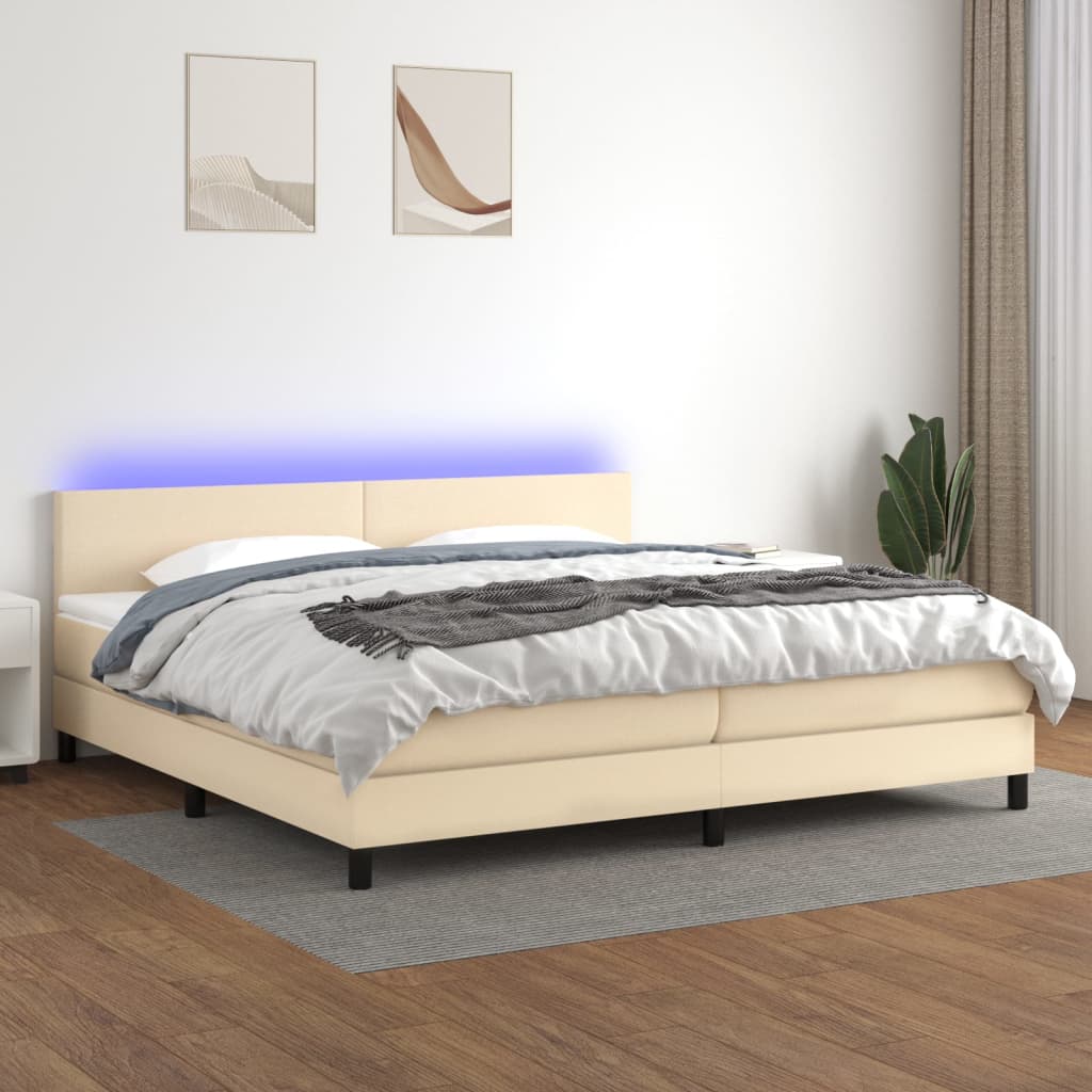 Letto a Molle Materasso e LED bianco 200x200cm in Tessuto - homemem39