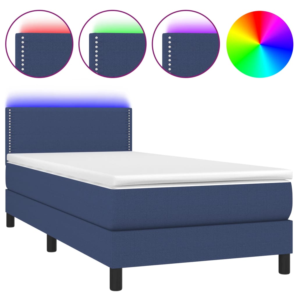 Letto a Molle con Materasso e LED Blu 80x200 cm in Tessuto