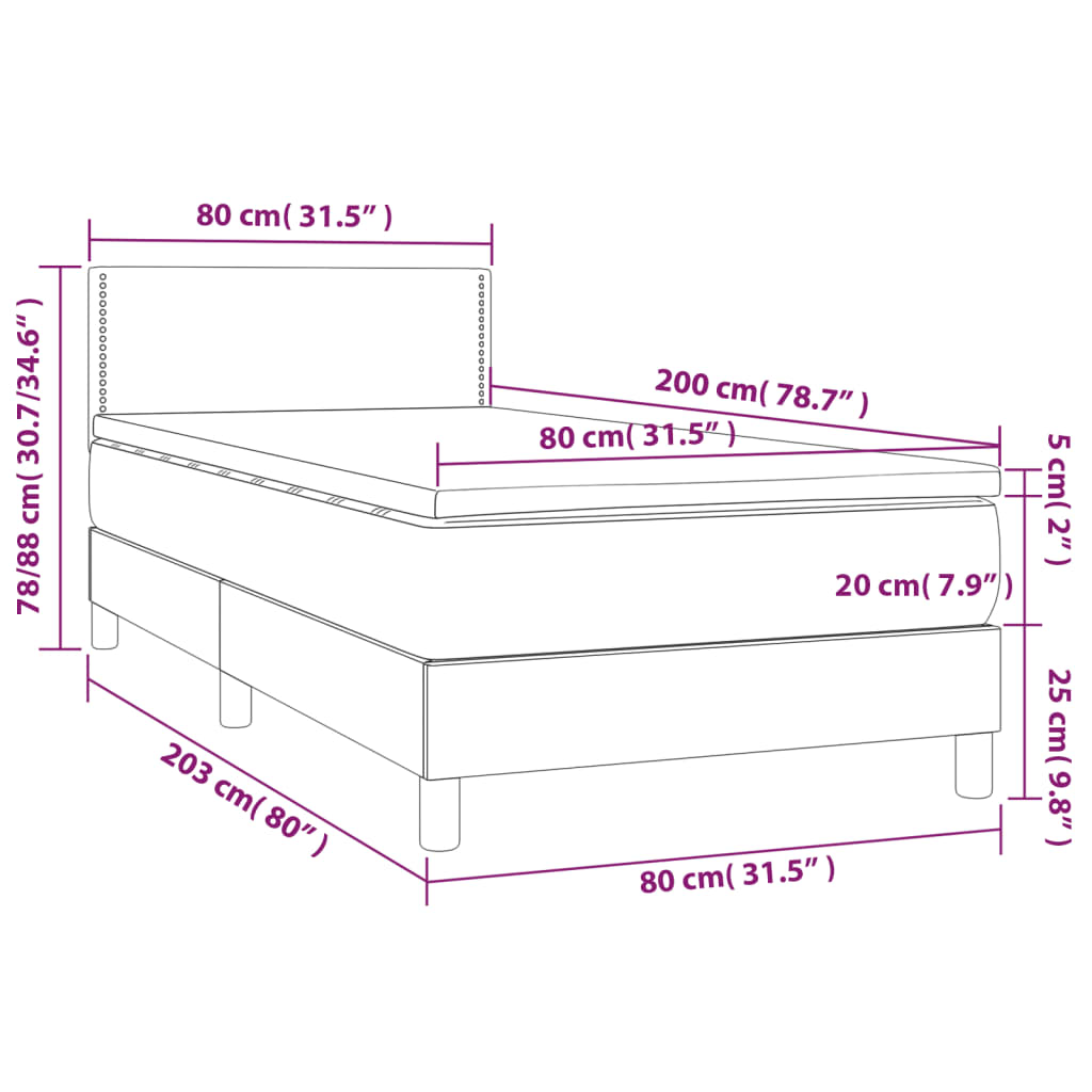 Letto a Molle con Materasso e LED Blu 80x200 cm in Tessuto