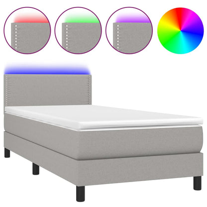 Letto a Molle Materasso e LED Grigio Chiaro 90x190 cm Tessuto - homemem39