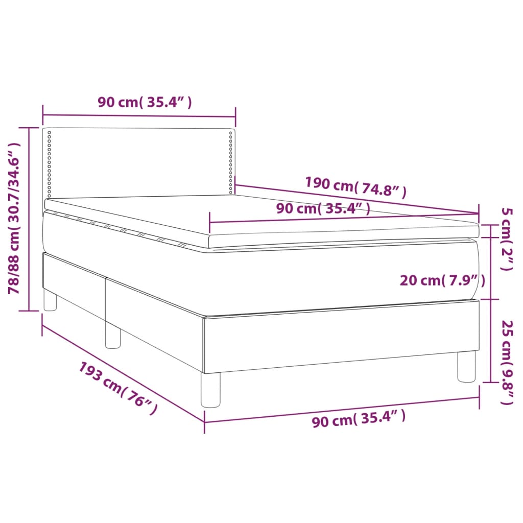 Letto a Molle Materasso e LED Grigio Chiaro 90x190 cm Tessuto - homemem39