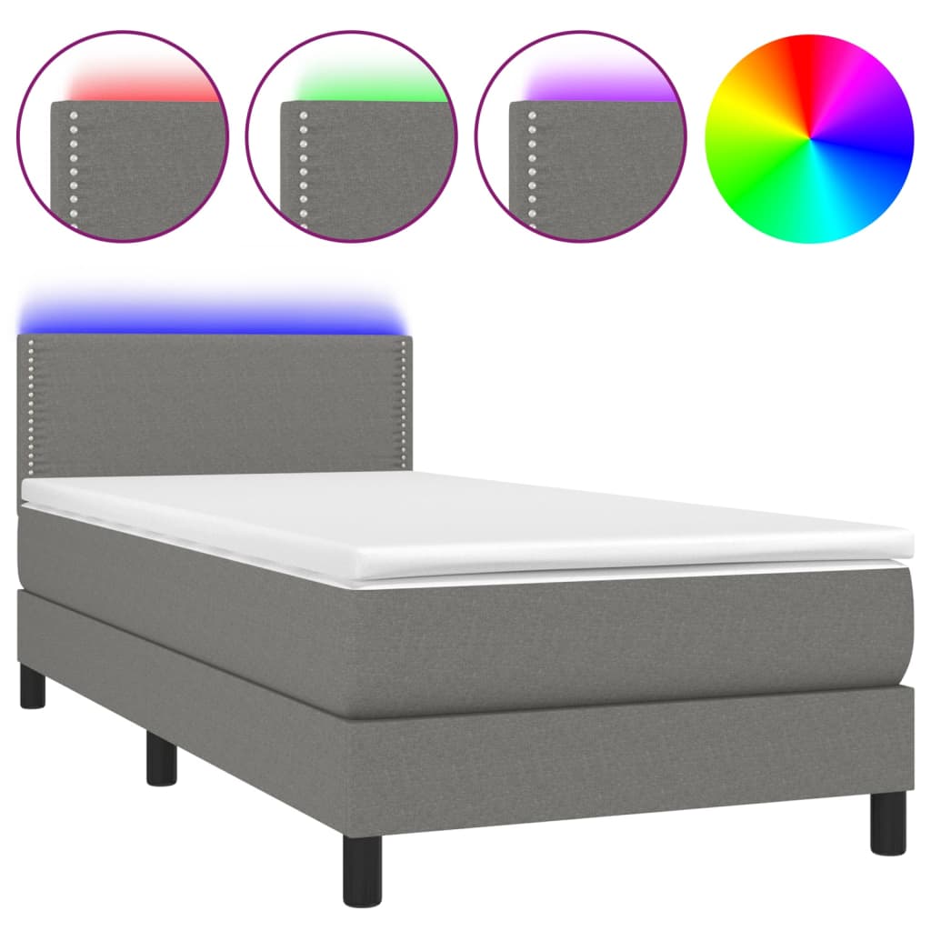 Letto a Molle Materasso e LED Grigio Scuro 90x190 cm in Tessuto - homemem39