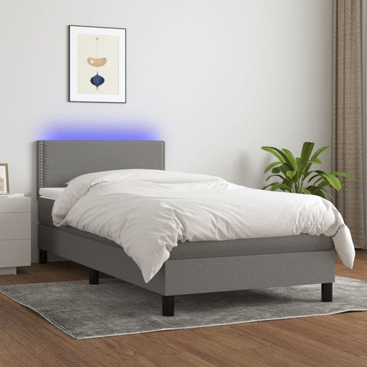 Letto a Molle Materasso e LED Grigio Scuro 90x190 cm in Tessuto - homemem39