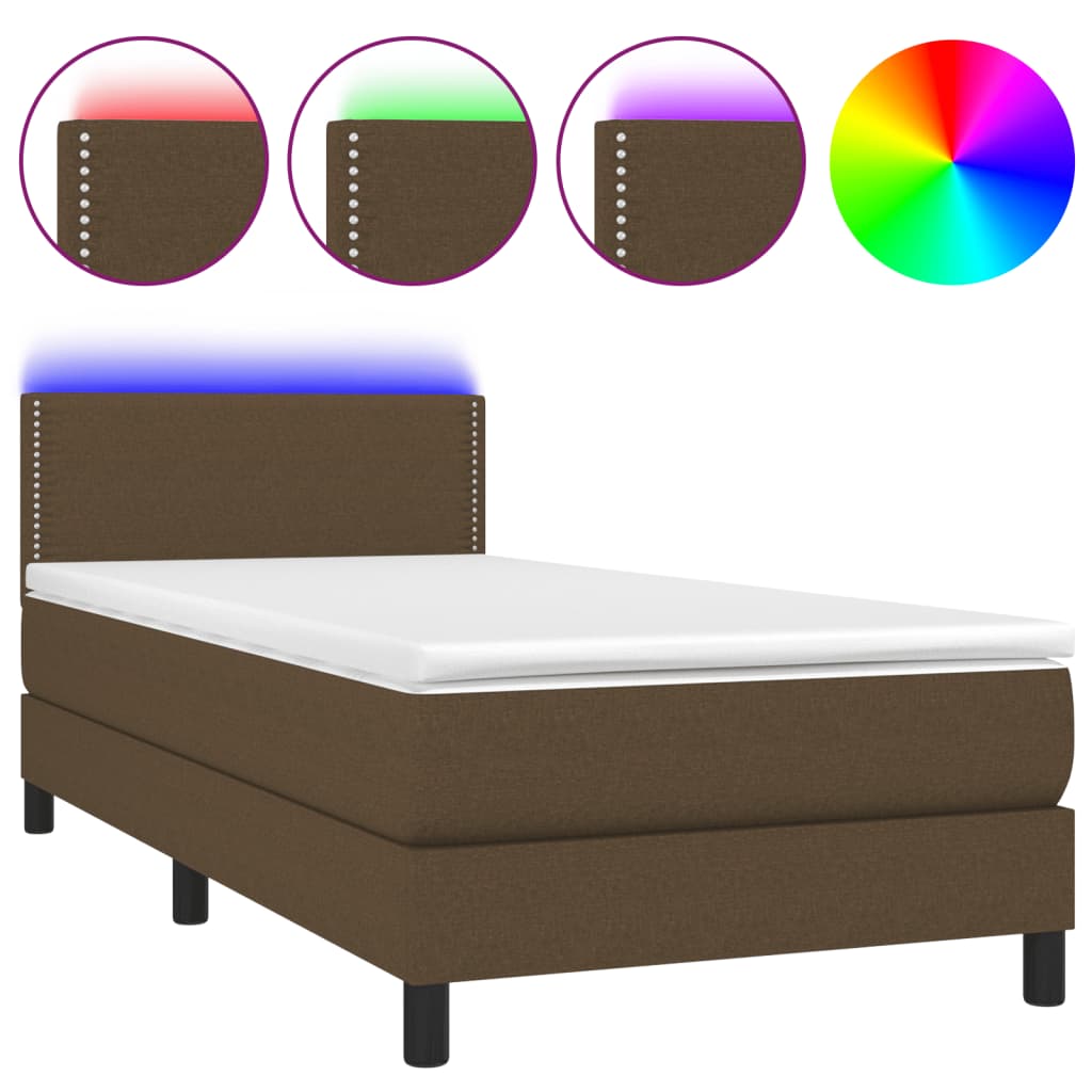 Letto a Molle Materasso e LED Marrone Scuro 90x190cm in Tessuto - homemem39