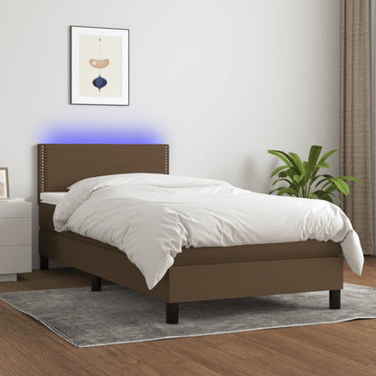 Letto a Molle Materasso e LED Marrone Scuro 90x190cm in Tessuto - homemem39