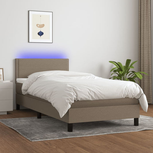 Letto a Molle con Materasso e LED Tortora 90x190 cm in Tessuto - homemem39