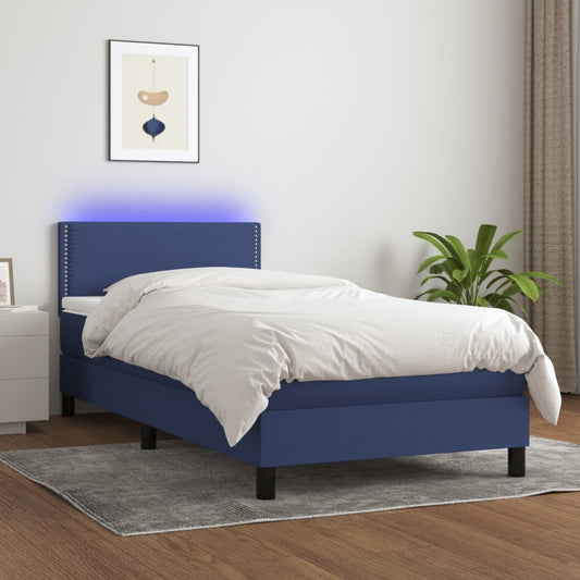 Letto a Molle con Materasso e LED Blu 90x190 cm in Tessuto - homemem39