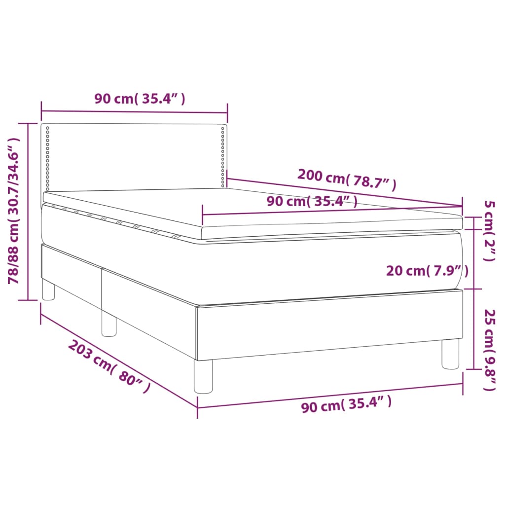 Letto a Molle Materasso e LED Marrone Scuro 90x200cm in Tessuto