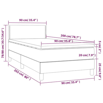 Letto a Molle con Materasso e LED Tortora 90x200 cm in Tessuto